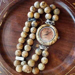 Aria Picture Jasper Beaded Bracelet Watch
